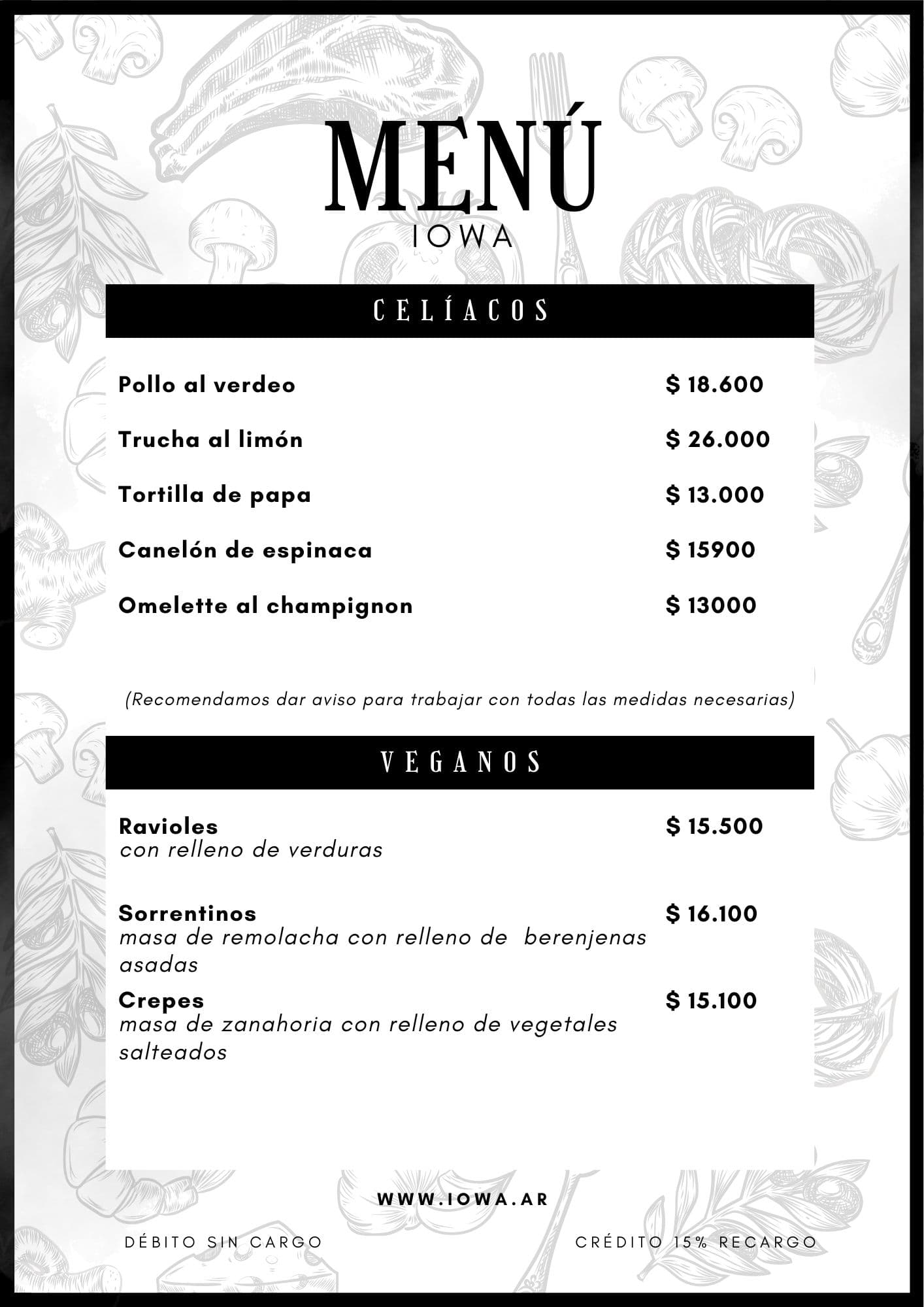 Menú - Celiacos y Veganos
