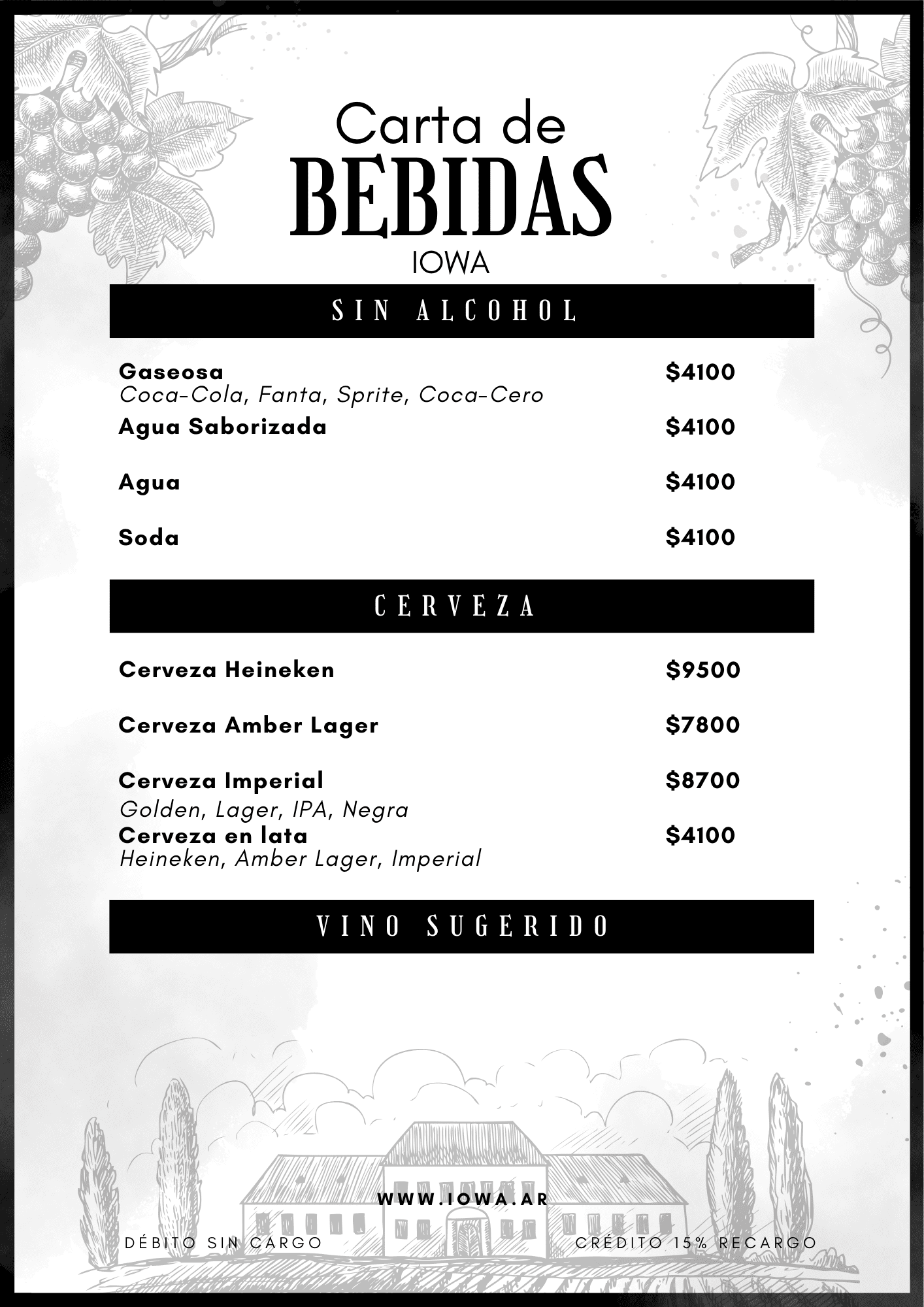 Carta de Bebidas - Sin Alcohol y Cervezas