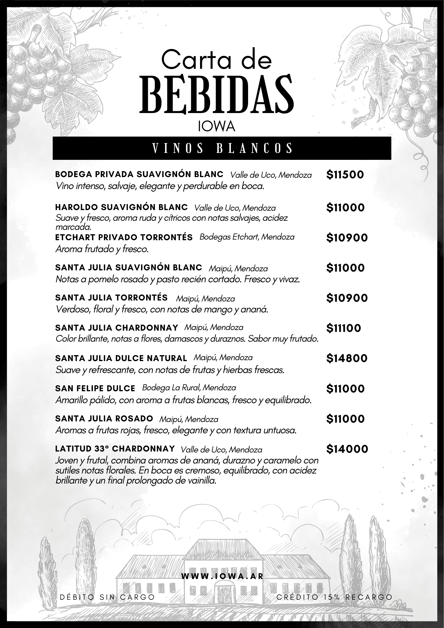 Carta de Bebidas - Vinos Blancos