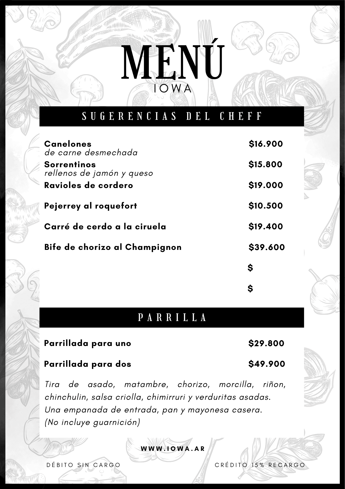 Menú - Sugerencias del Chef