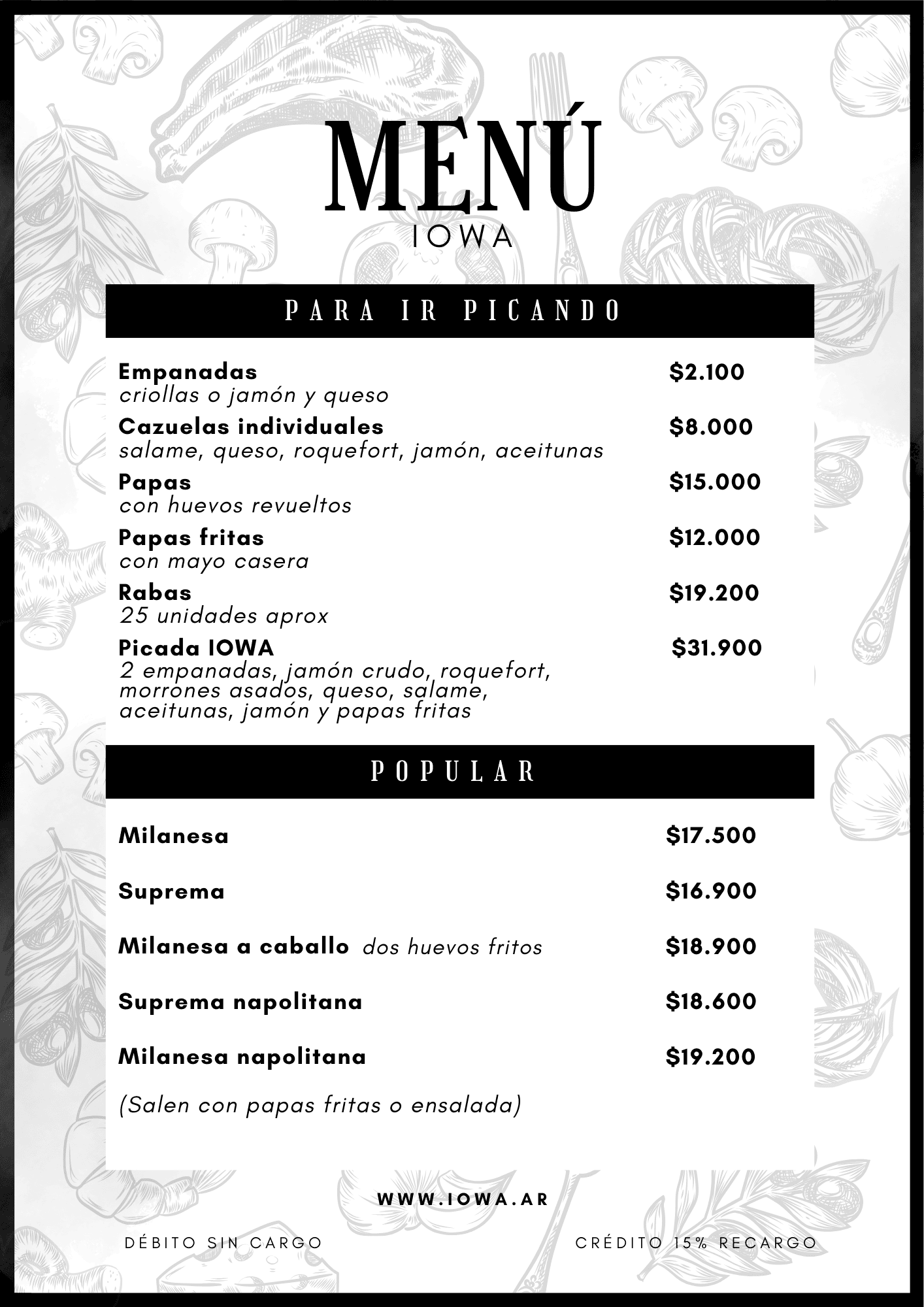 Menú - Para ir picando y Popular