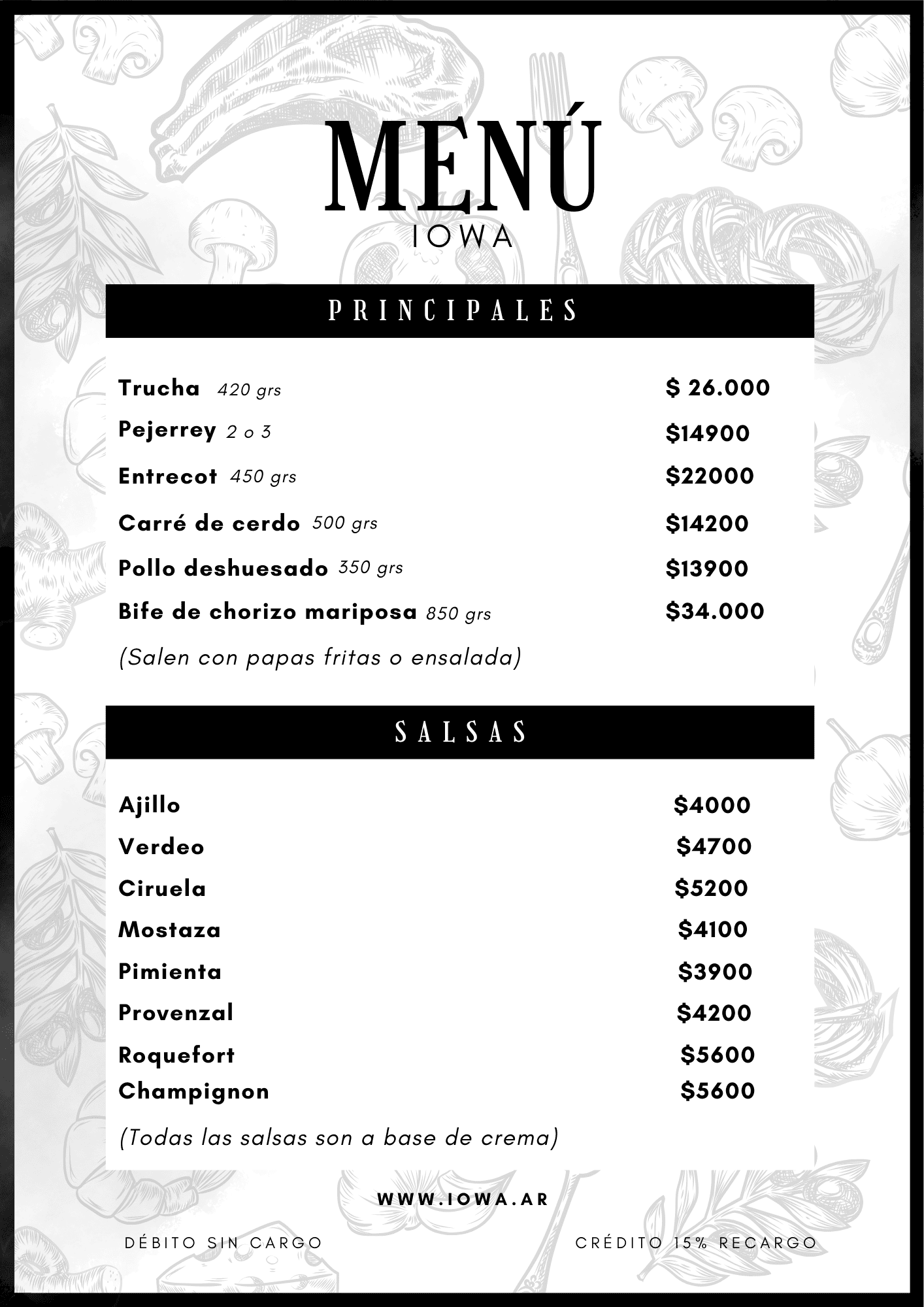 Menú - Principales y Salsas
