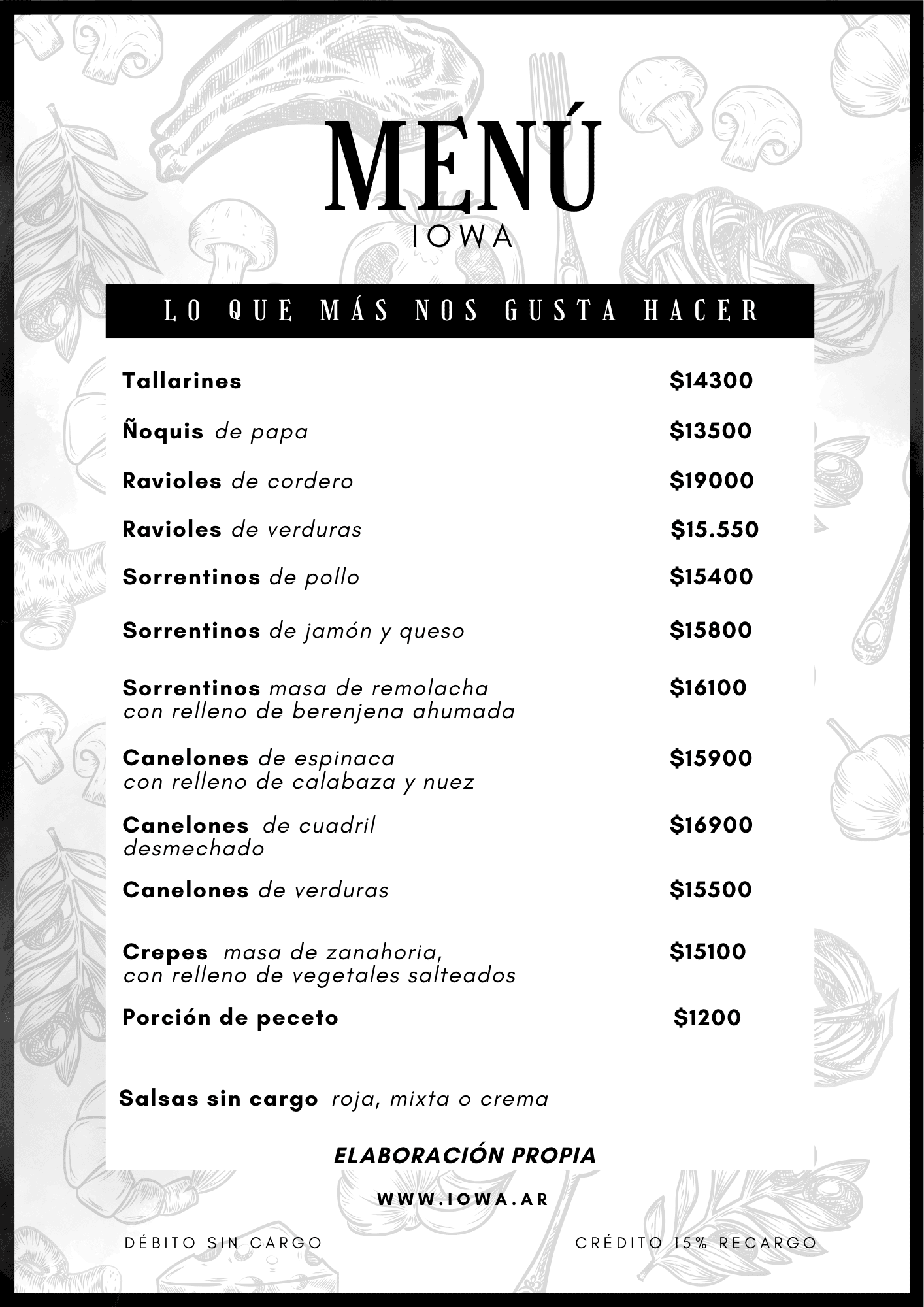 Menú - Lo que más nos gusta hacer - Pastas